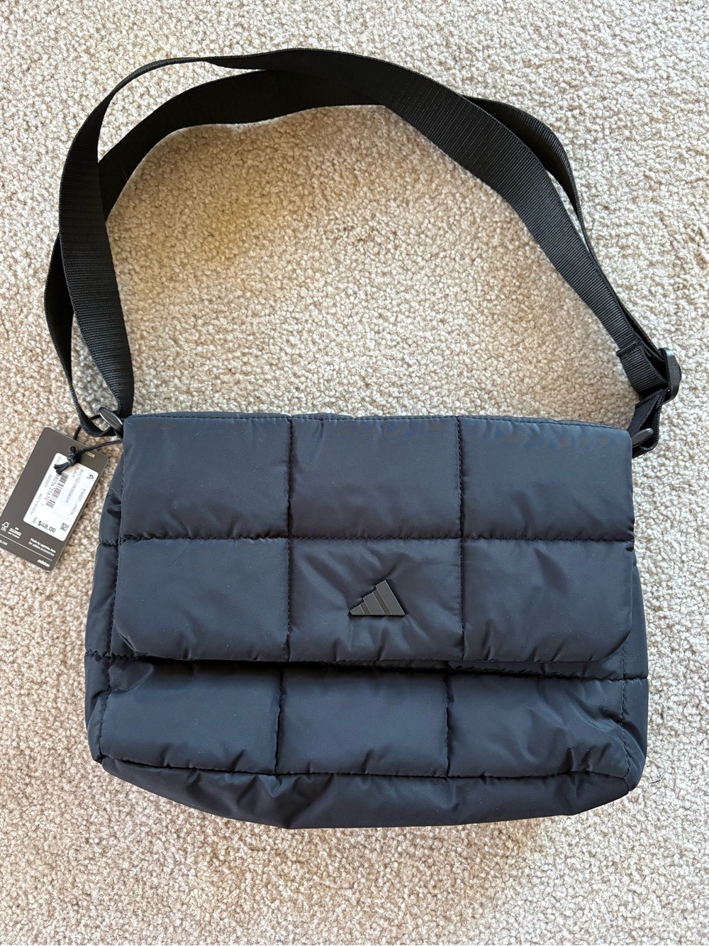Adidas Black Quilted Crossbody shoulder travel hiking bag NWT